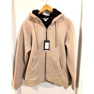 DKNY Sherpa Lined Full Zip Hoodie Men’s Size SMALL NWT LIGHT BROWN $98.50